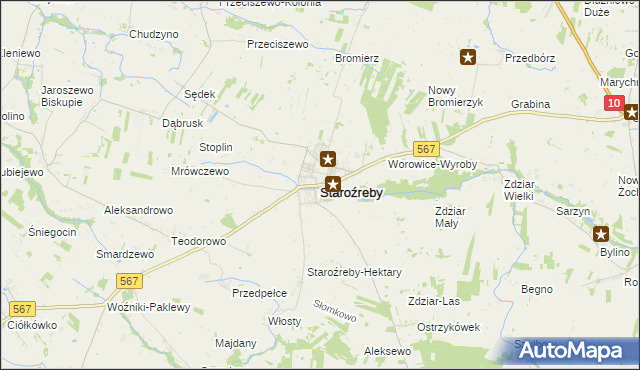 mapa Staroźreby, Staroźreby na mapie Targeo