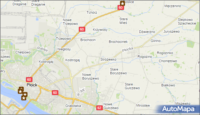 mapa Stróżewko gmina Radzanowo, Stróżewko gmina Radzanowo na mapie Targeo