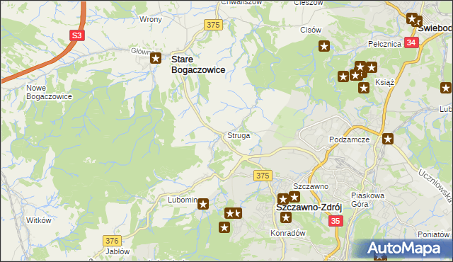 mapa Struga gmina Stare Bogaczowice, Struga gmina Stare Bogaczowice na mapie Targeo