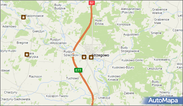 mapa Strzegowo powiat mławski, Strzegowo powiat mławski na mapie Targeo