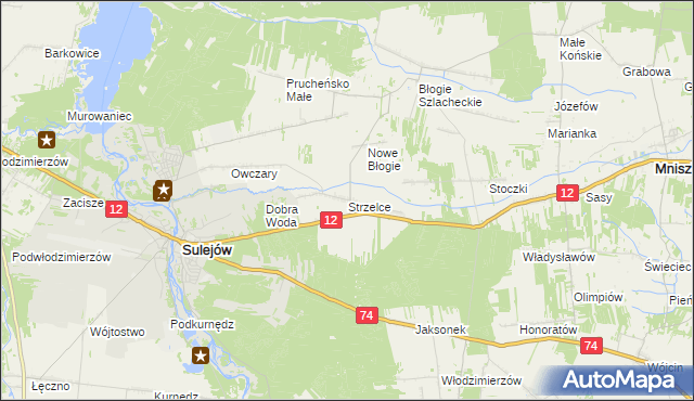 mapa Strzelce gmina Mniszków, Strzelce gmina Mniszków na mapie Targeo