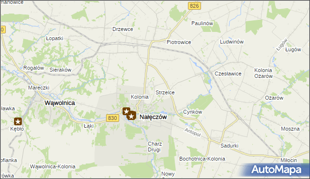 mapa Strzelce gmina Nałęczów, Strzelce gmina Nałęczów na mapie Targeo