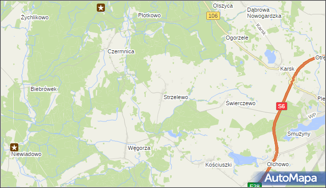 mapa Strzelewo gmina Nowogard, Strzelewo gmina Nowogard na mapie Targeo