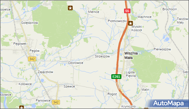 mapa Strzeszów gmina Wisznia Mała, Strzeszów gmina Wisznia Mała na mapie Targeo