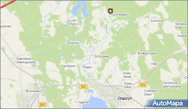 mapa Strzyżewo gmina Zbąszyń, Strzyżewo gmina Zbąszyń na mapie Targeo