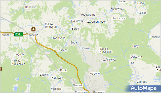 mapa Styków gmina Głogów Małopolski, Styków gmina Głogów Małopolski na mapie Targeo