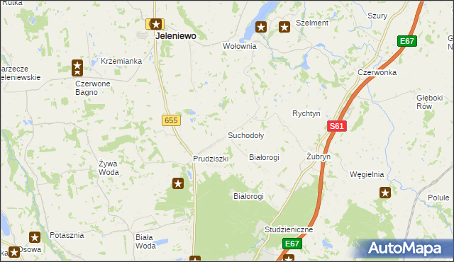 mapa Suchodoły gmina Jeleniewo, Suchodoły gmina Jeleniewo na mapie Targeo