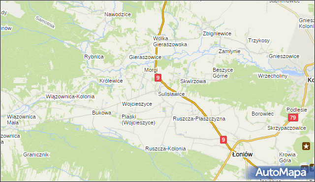 mapa Sulisławice gmina Łoniów, Sulisławice gmina Łoniów na mapie Targeo