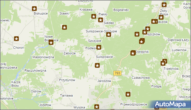 mapa Suliszowice, Suliszowice na mapie Targeo