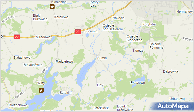 mapa Sumin gmina Starogard Gdański, Sumin gmina Starogard Gdański na mapie Targeo