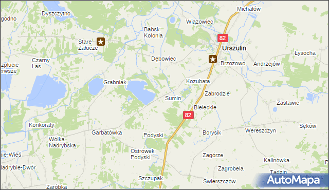 mapa Sumin gmina Urszulin, Sumin gmina Urszulin na mapie Targeo