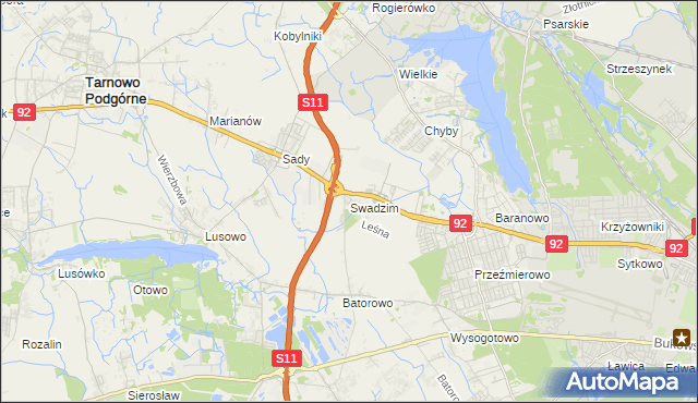 mapa Swadzim gmina Tarnowo Podgórne, Swadzim gmina Tarnowo Podgórne na mapie Targeo