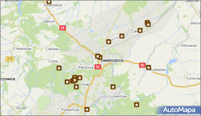 mapa Świebodzice, Świebodzice na mapie Targeo