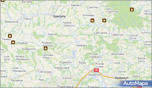 mapa Święcany, Święcany na mapie Targeo