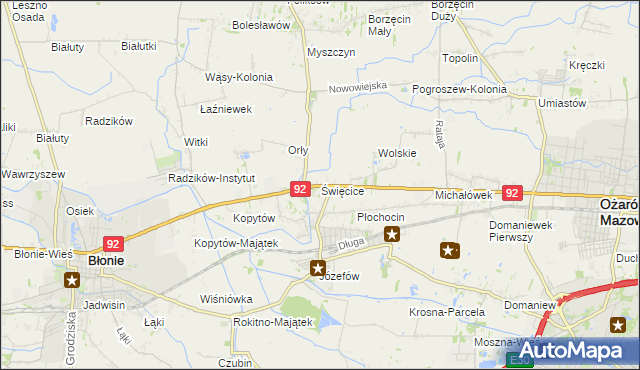 mapa Święcice gmina Ożarów Mazowiecki, Święcice gmina Ożarów Mazowiecki na mapie Targeo