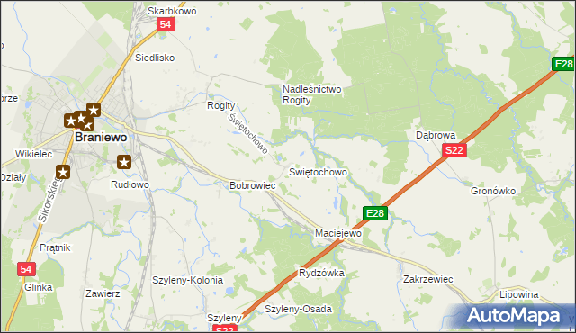 mapa Świętochowo, Świętochowo na mapie Targeo