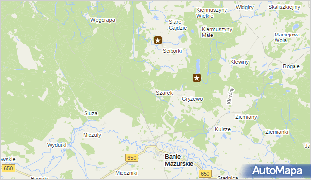 mapa Szarek gmina Banie Mazurskie, Szarek gmina Banie Mazurskie na mapie Targeo