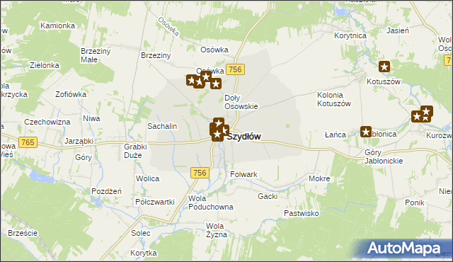 mapa Szydłów powiat staszowski, Szydłów powiat staszowski na mapie Targeo