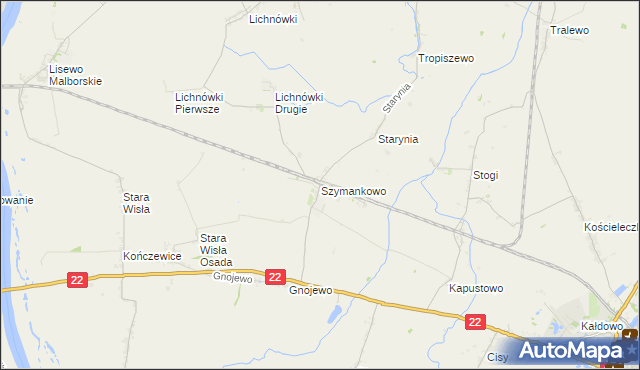 mapa Szymankowo gmina Lichnowy, Szymankowo gmina Lichnowy na mapie Targeo