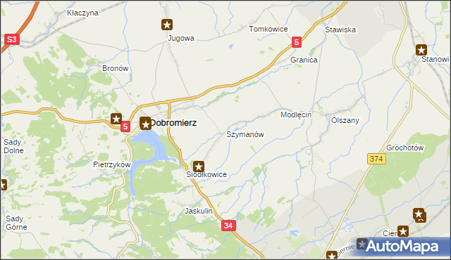 mapa Szymanów gmina Dobromierz, Szymanów gmina Dobromierz na mapie Targeo