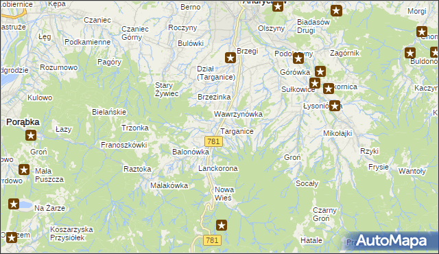 mapa Targanice, Targanice na mapie Targeo