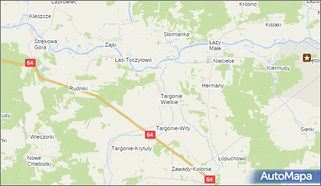 mapa Targonie Wielkie, Targonie Wielkie na mapie Targeo