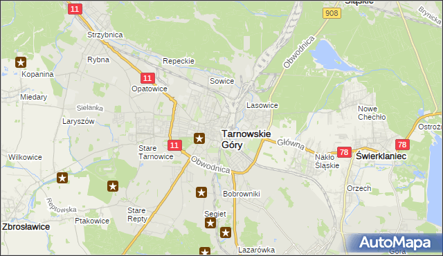 mapa Tarnowskie Góry, Tarnowskie Góry na mapie Targeo