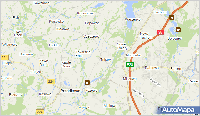 mapa Tokary gmina Przodkowo, Tokary gmina Przodkowo na mapie Targeo