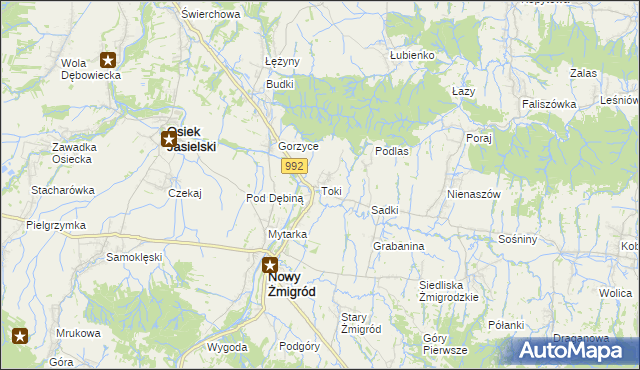 mapa Toki gmina Nowy Żmigród, Toki gmina Nowy Żmigród na mapie Targeo