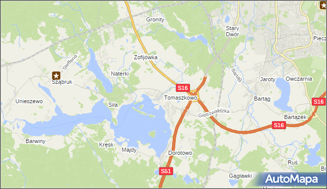 mapa Tomaszkowo, Tomaszkowo na mapie Targeo