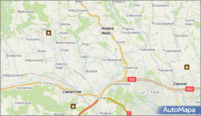 mapa Tomaszowice gmina Wielka Wieś, Tomaszowice gmina Wielka Wieś na mapie Targeo