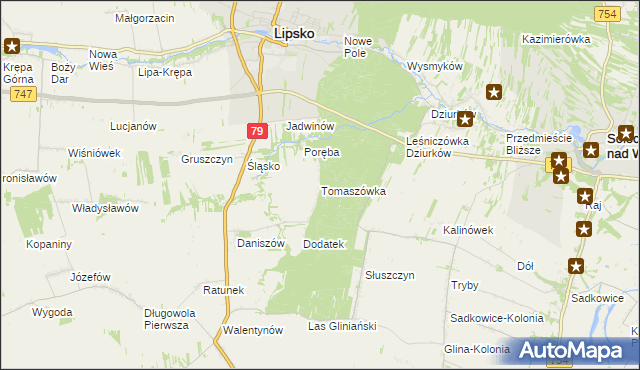mapa Tomaszówka gmina Lipsko, Tomaszówka gmina Lipsko na mapie Targeo