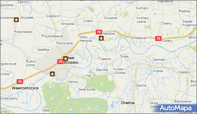 mapa Trawniki gmina Drwinia, Trawniki gmina Drwinia na mapie Targeo