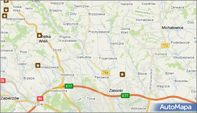 mapa Trojanowice gmina Zielonki, Trojanowice gmina Zielonki na mapie Targeo
