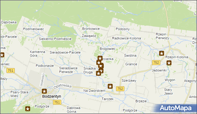 mapa Trzcianka gmina Bodzentyn, Trzcianka gmina Bodzentyn na mapie Targeo