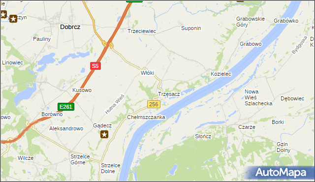 mapa Trzęsacz gmina Dobrcz, Trzęsacz gmina Dobrcz na mapie Targeo