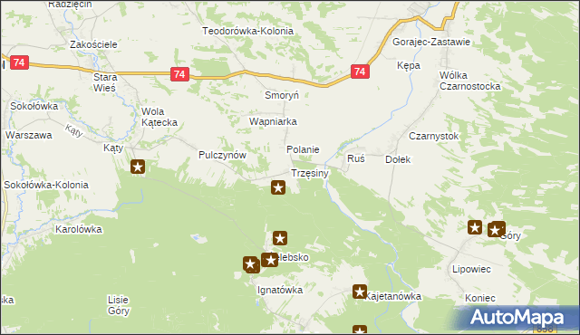 mapa Trzęsiny, Trzęsiny na mapie Targeo