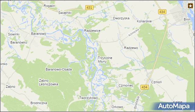 mapa Trzykolne Młyny, Trzykolne Młyny na mapie Targeo