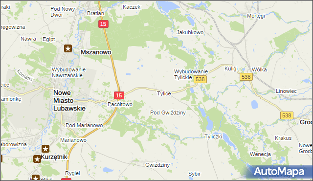 mapa Tylice gmina Nowe Miasto Lubawskie, Tylice gmina Nowe Miasto Lubawskie na mapie Targeo