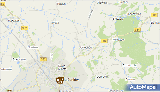 mapa Uciechów gmina Dzierżoniów, Uciechów gmina Dzierżoniów na mapie Targeo