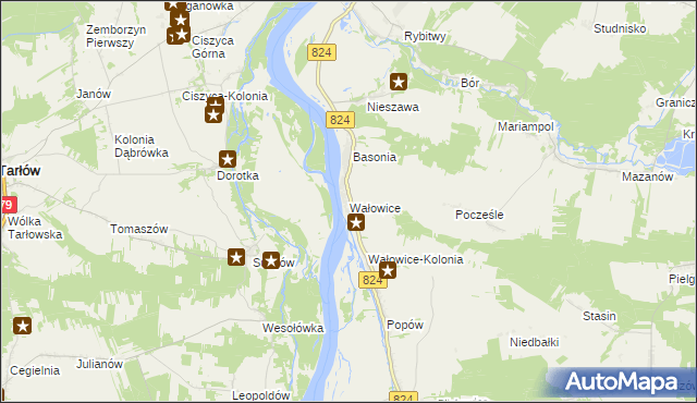 mapa Wałowice gmina Józefów nad Wisłą, Wałowice gmina Józefów nad Wisłą na mapie Targeo