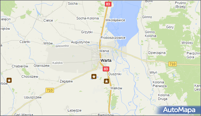 mapa Warta powiat sieradzki, Warta powiat sieradzki na mapie Targeo