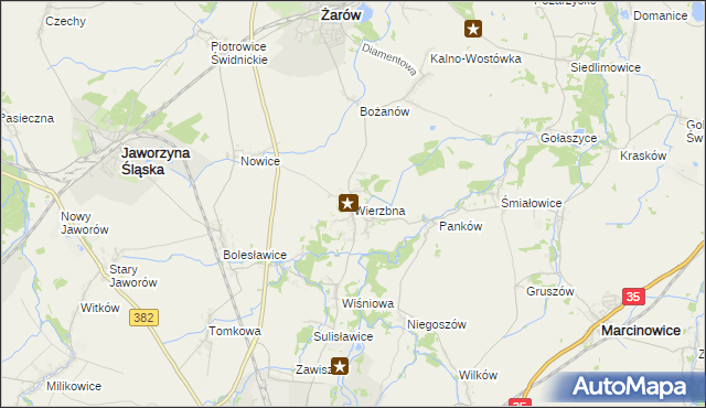 mapa Wierzbna gmina Żarów, Wierzbna gmina Żarów na mapie Targeo