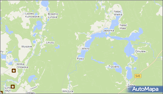 mapa Wikno gmina Nidzica, Wikno gmina Nidzica na mapie Targeo
