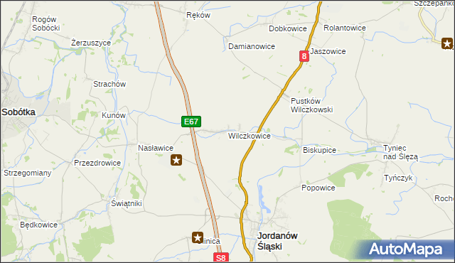 mapa Wilczkowice gmina Jordanów Śląski, Wilczkowice gmina Jordanów Śląski na mapie Targeo