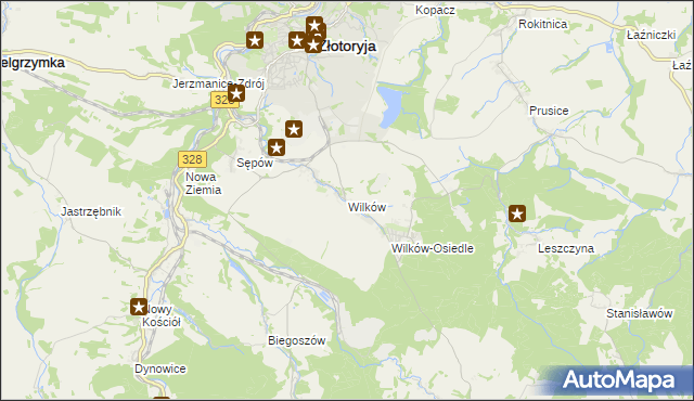 mapa Wilków gmina Złotoryja, Wilków gmina Złotoryja na mapie Targeo