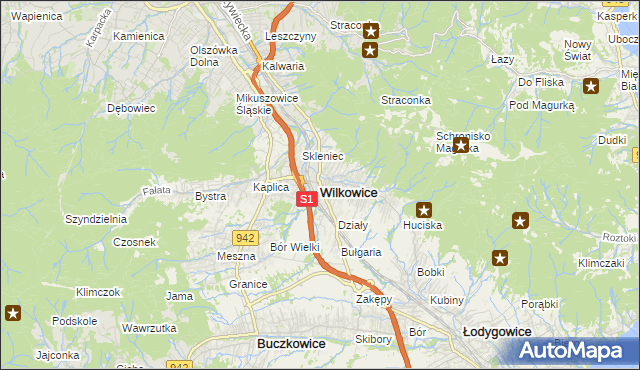 mapa Wilkowice powiat bielski, Wilkowice powiat bielski na mapie Targeo