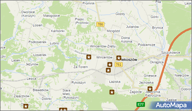 mapa Wincentów gmina Piekoszów, Wincentów gmina Piekoszów na mapie Targeo