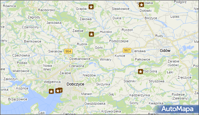 mapa Winiary gmina Gdów, Winiary gmina Gdów na mapie Targeo