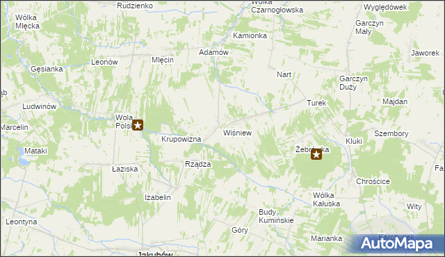 mapa Wiśniew gmina Jakubów, Wiśniew gmina Jakubów na mapie Targeo